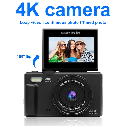 AUSEK 4K Digital Camera for Photography Camera 3'' 180° Flip Screen with Flash