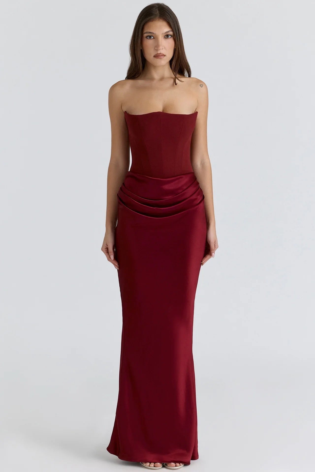 GIYORA – VESTIDO MAXI DE SATÉN SIN TIRANTES PARA CLUB Y NOCHE