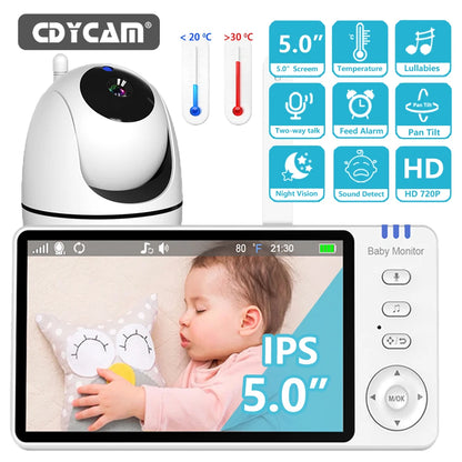 Wireless 5.0 Inch Video Baby Monitor With Pan Tilt Camera with Night Vision