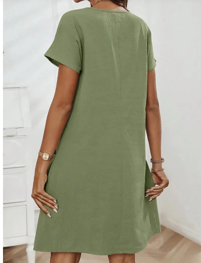 EVELYRA – VESTIDO DE VERANO ESTILO EUROPEO CON CUELLO CERRADO Y BOLSILLOS