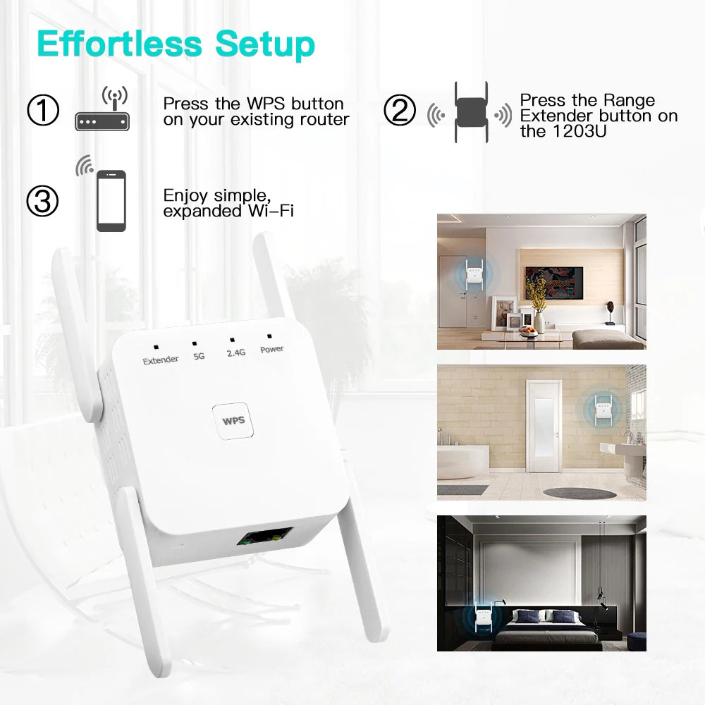 WiFi Repeater AC1200 Wi-Fi Booster WiFi Extender Amplifier 2.4G/5GHz
