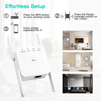 WiFi Repeater AC1200 Wi-Fi Booster WiFi Extender Amplifier 2.4G/5GHz