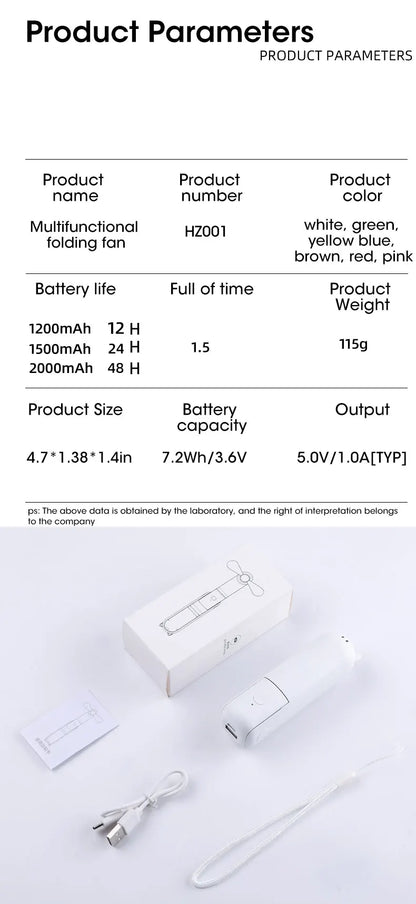 Mini Portable Fan USB Rechargeable Cooler Collapsible 2000mAh