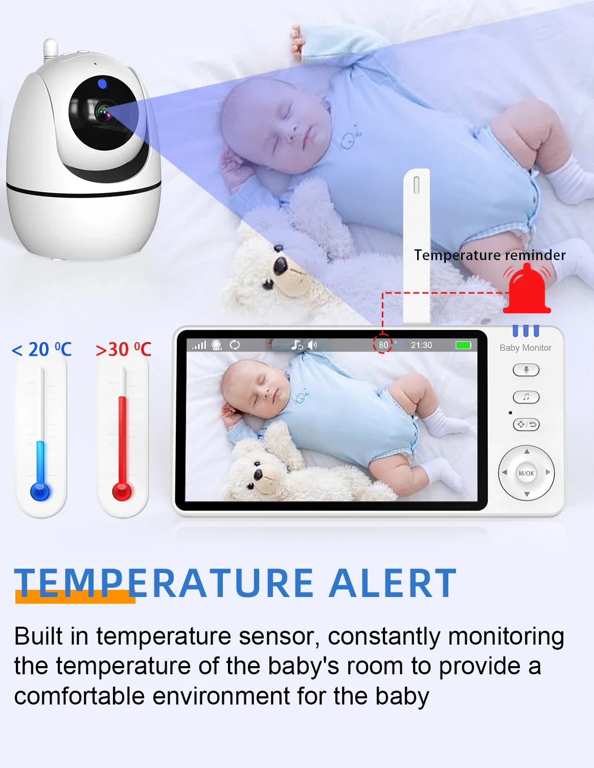 Wireless 5.0 Inch Video Baby Monitor With Pan Tilt Camera with Night Vision