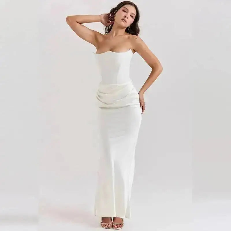 GIYORA – VESTIDO MAXI DE SATÉN SIN TIRANTES PARA CLUB Y NOCHE
