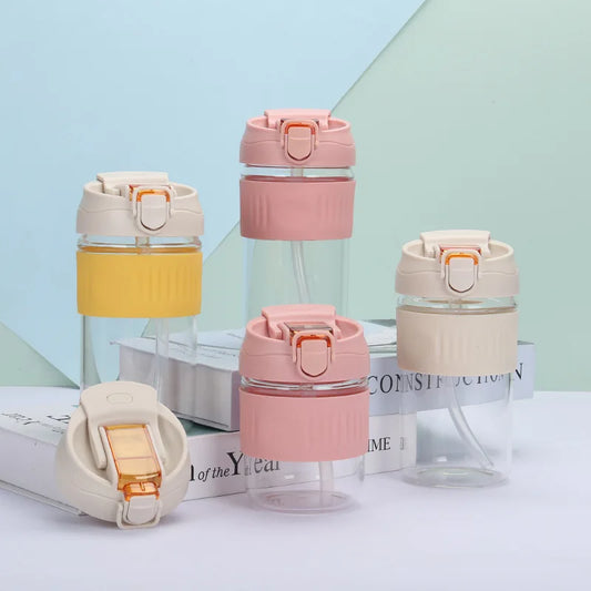 Holaroom Glass Water Bottle Portable Coffee Mug With Straw Anti-scalding Glass Bottle