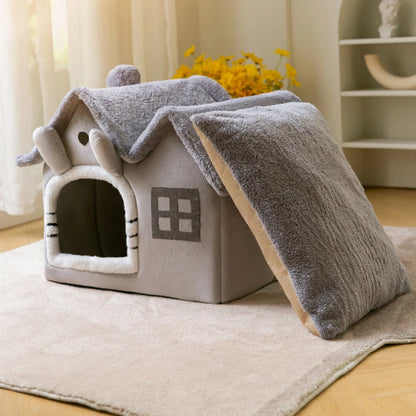 Foldable luxury pet house with detachable mat