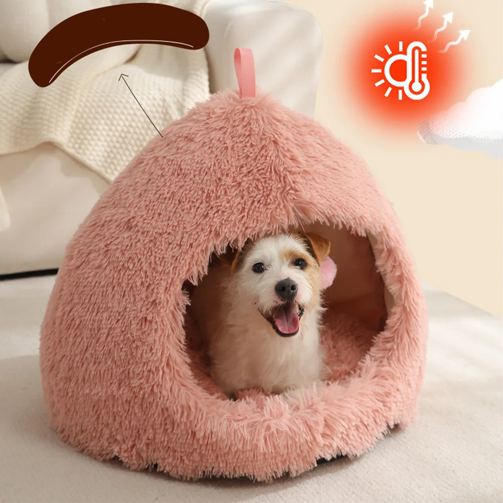 Winter Warm Plush Flannel Pet Bed - 2 in 1 Heated Cat Dog Kennel Pad