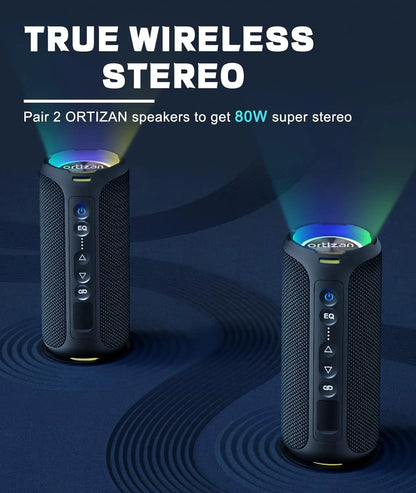Ortizan Bluetooth Speakers 40W Enhanced Bass Portable 30Hrs IP7 Waterproof