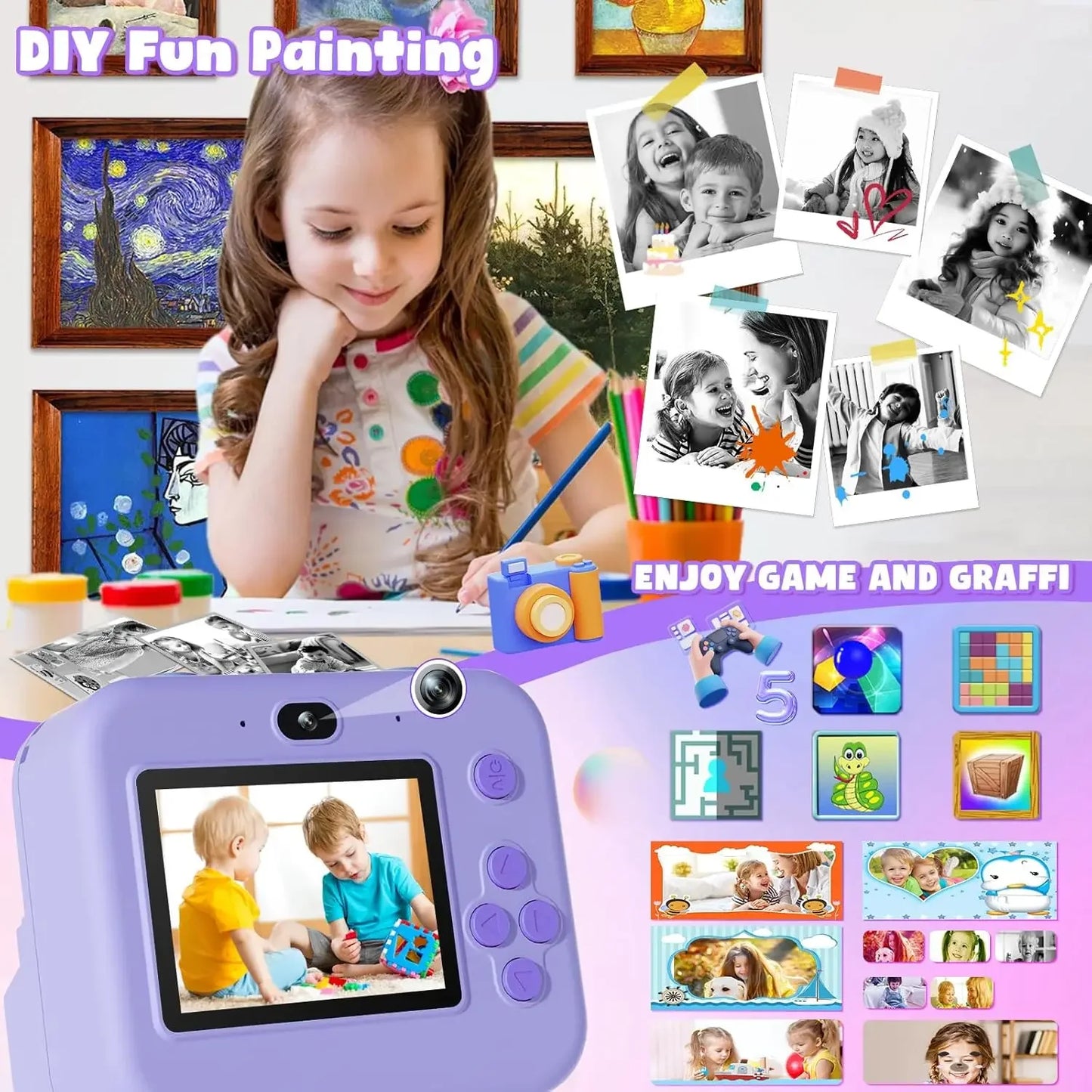 IAURA  Instant Print Camera With 32G Card, 1080P Mini Digital Video Camera