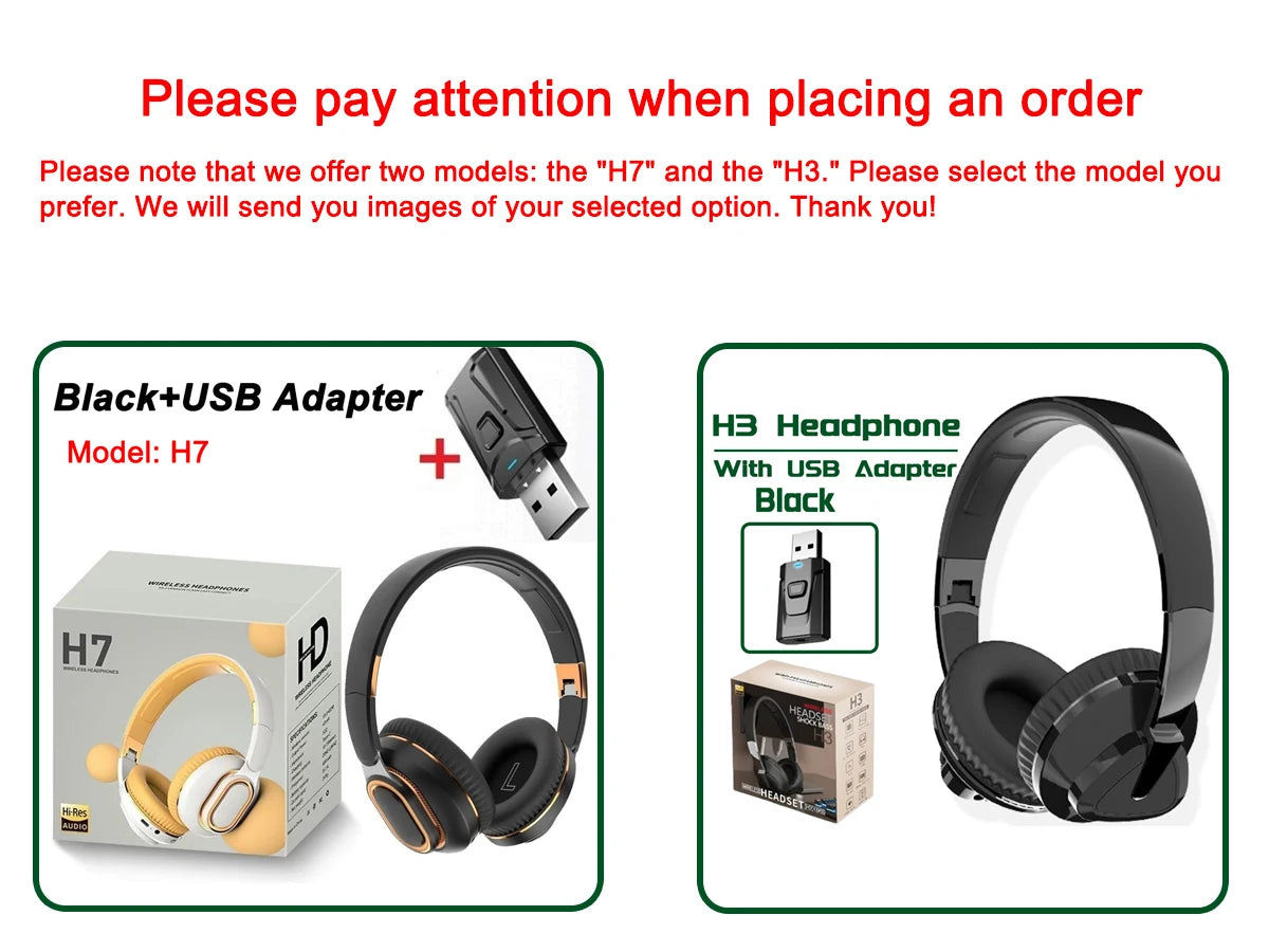 H7/H3 Bluetooth Headphone Wireless Headset with Mic USB Adaptor Headset Stereo Foldable Bass