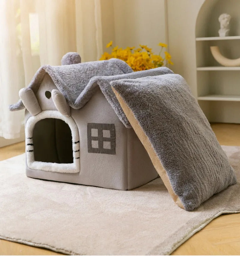 Foldable luxury pet house with detachable mat
