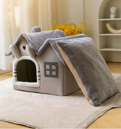 Foldable luxury pet house with detachable mat
