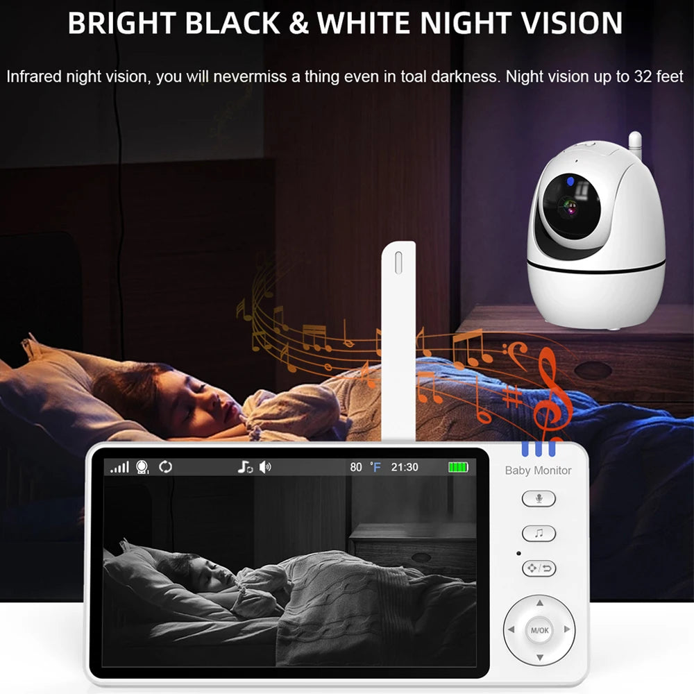 Wireless 5.0 Inch Video Baby Monitor With Pan Tilt Camera with Night Vision