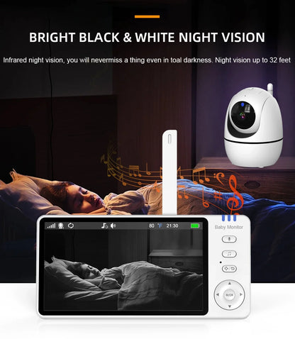 Wireless 5.0 Inch Video Baby Monitor With Pan Tilt Camera with Night Vision