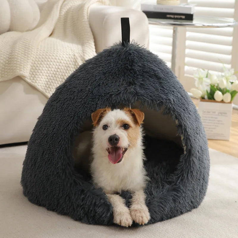 Winter Warm Plush Flannel Pet Bed - 2 in 1 Heated Cat Dog Kennel Pad