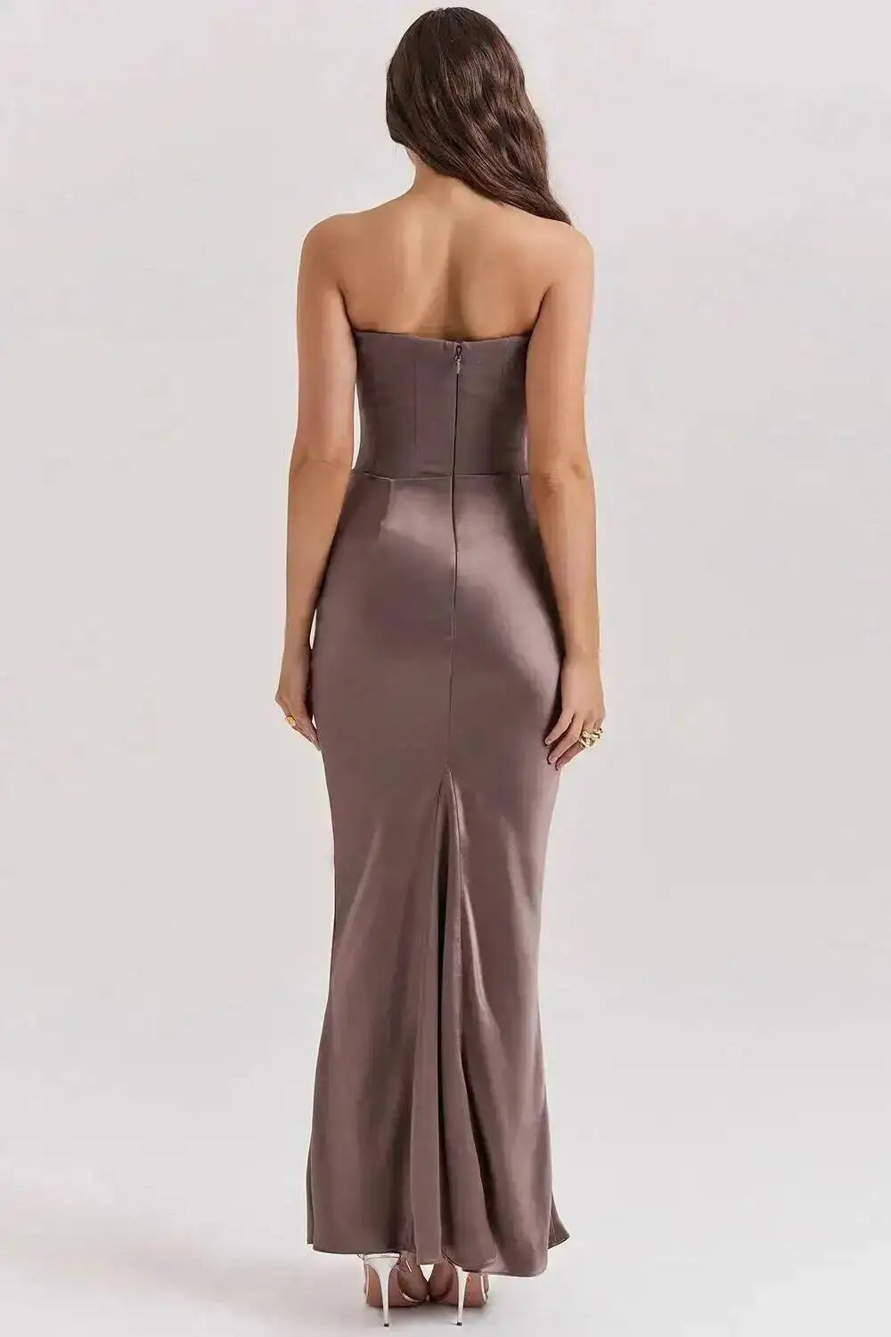 GIYORA – VESTIDO MAXI DE SATÉN SIN TIRANTES PARA CLUB Y NOCHE