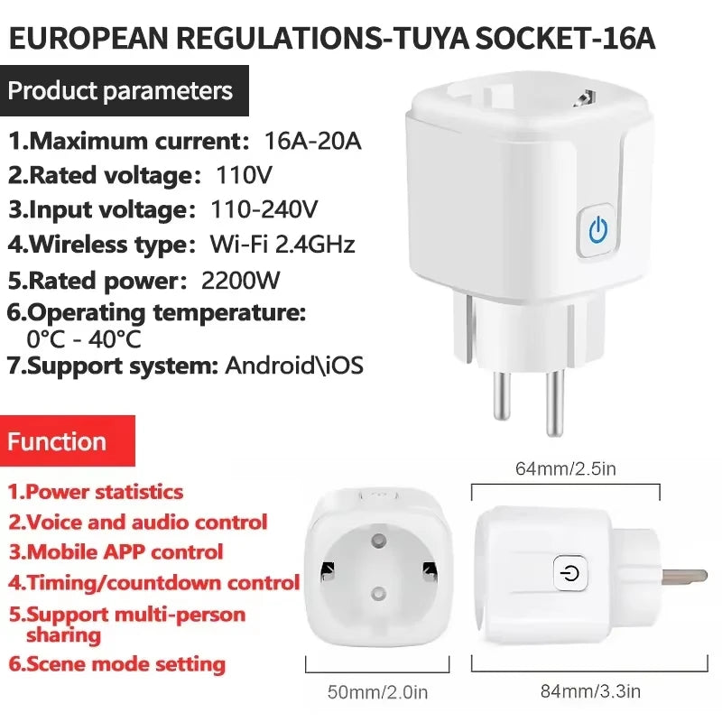 Smart Plug Tuya Smart Socket EU 20A