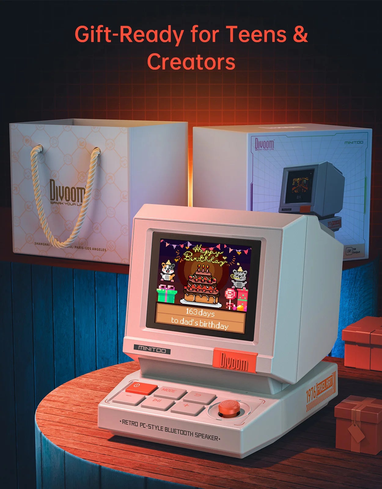 Divoom Portable MiniToo Retro Bluetooth Speaker Pixel Display Music Box