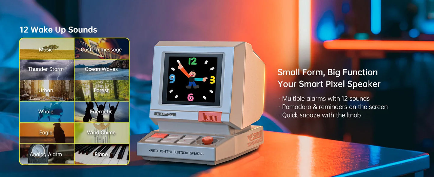 Divoom Portable MiniToo Retro Bluetooth Speaker Pixel Display Music Box