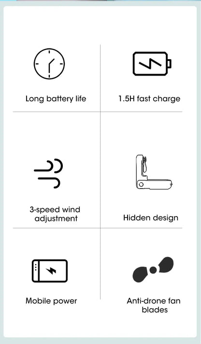 Mini Portable Fan USB Rechargeable Cooler Collapsible 2000mAh