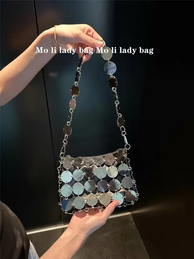 VELORIA – BOLSO TEJIDO METÁLICO CON LENTEJUELAS BRILLANTES