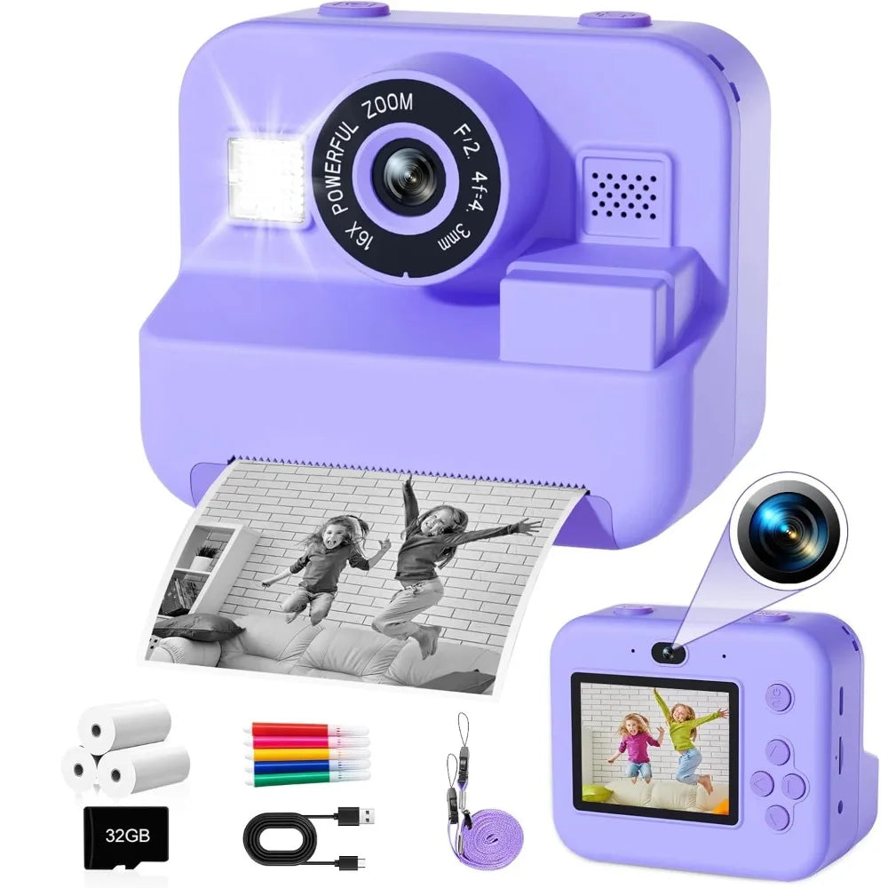 IAURA  Instant Print Camera With 32G Card, 1080P Mini Digital Video Camera