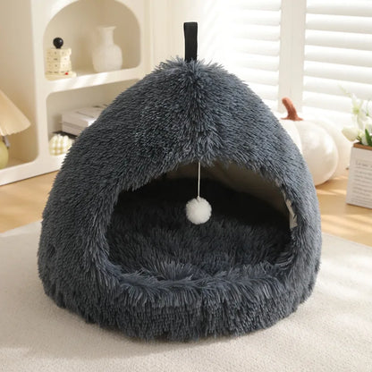 Winter Warm Plush Flannel Pet Bed - 2 in 1 Heated Cat Dog Kennel Pad