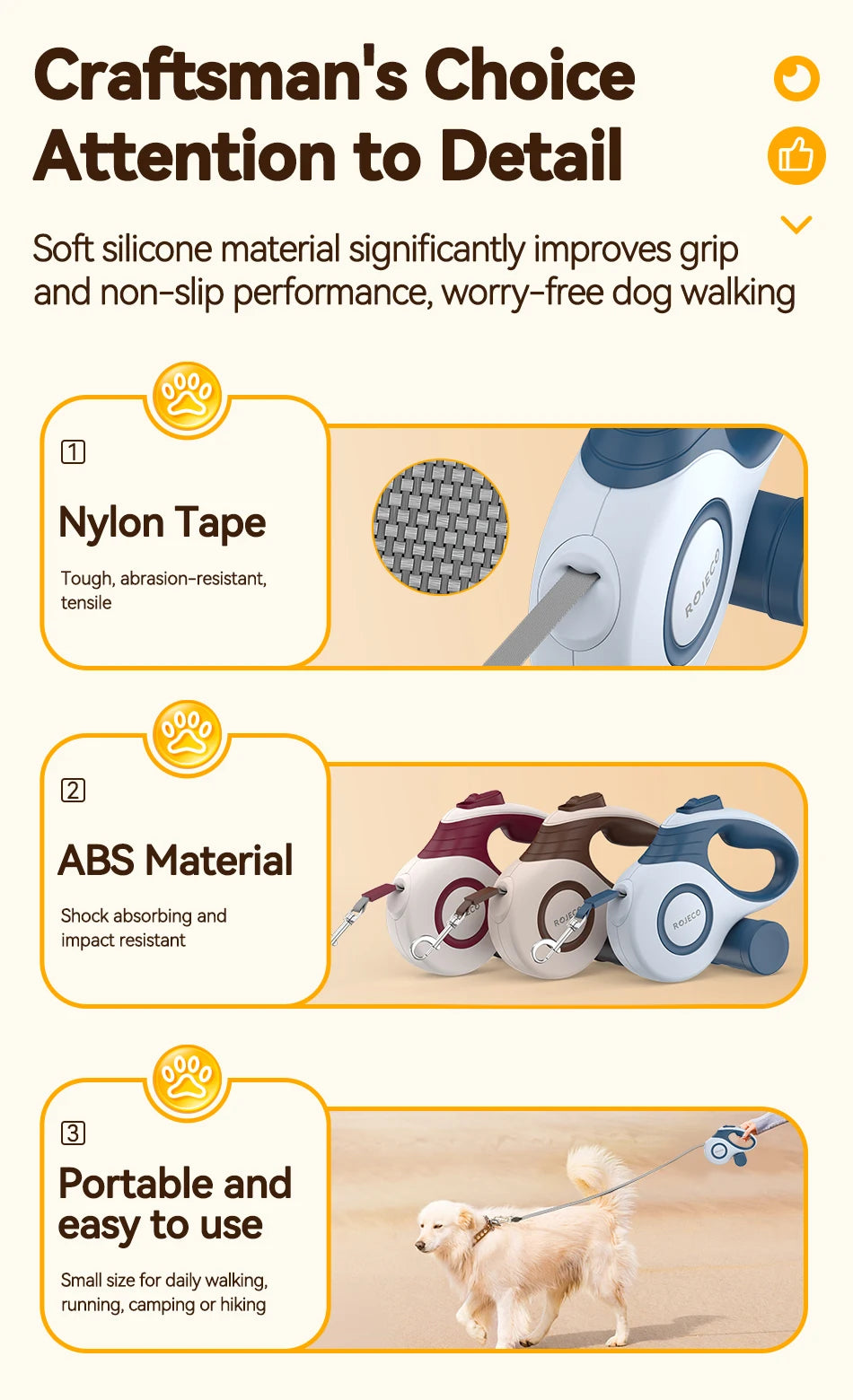 ROJECO 3M/5M Automatic Retractable Dog Leash