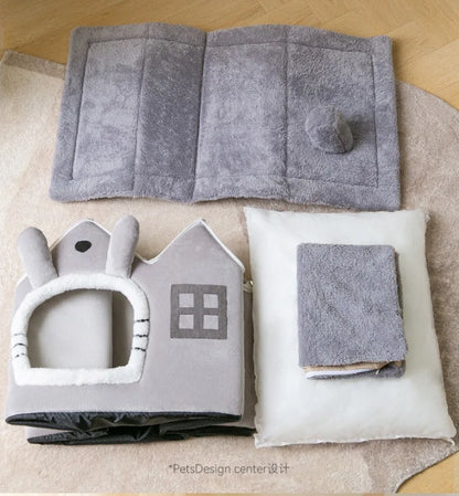 Foldable luxury pet house with detachable mat