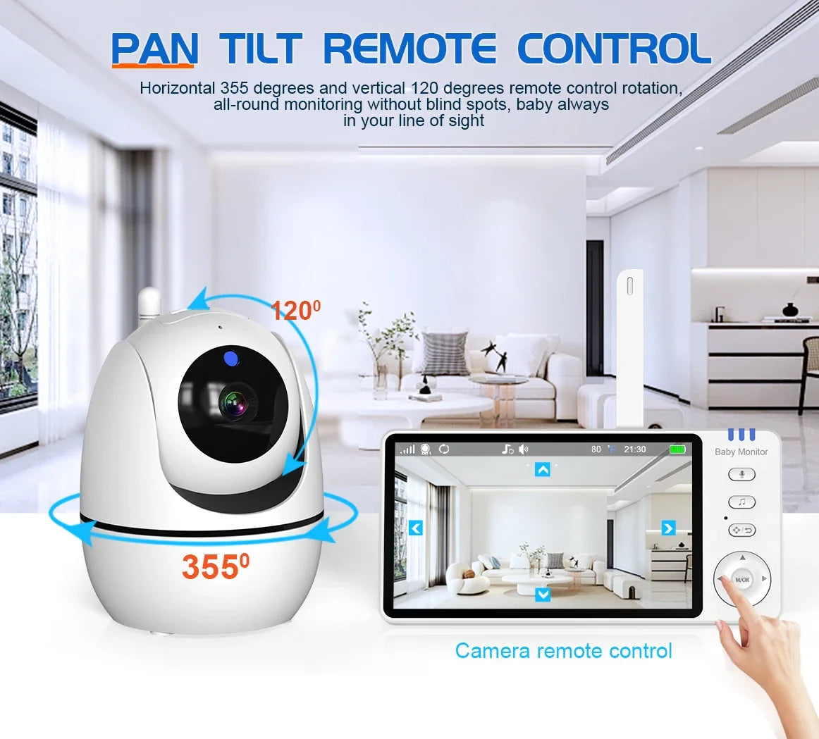 Wireless 5.0 Inch Video Baby Monitor With Pan Tilt Camera with Night Vision