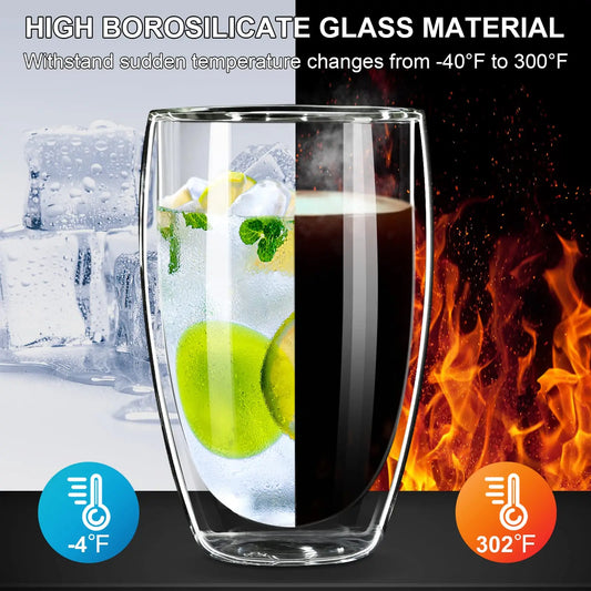 12/15OZ Double Wall BOROSILICATE Glass Coffee Mug