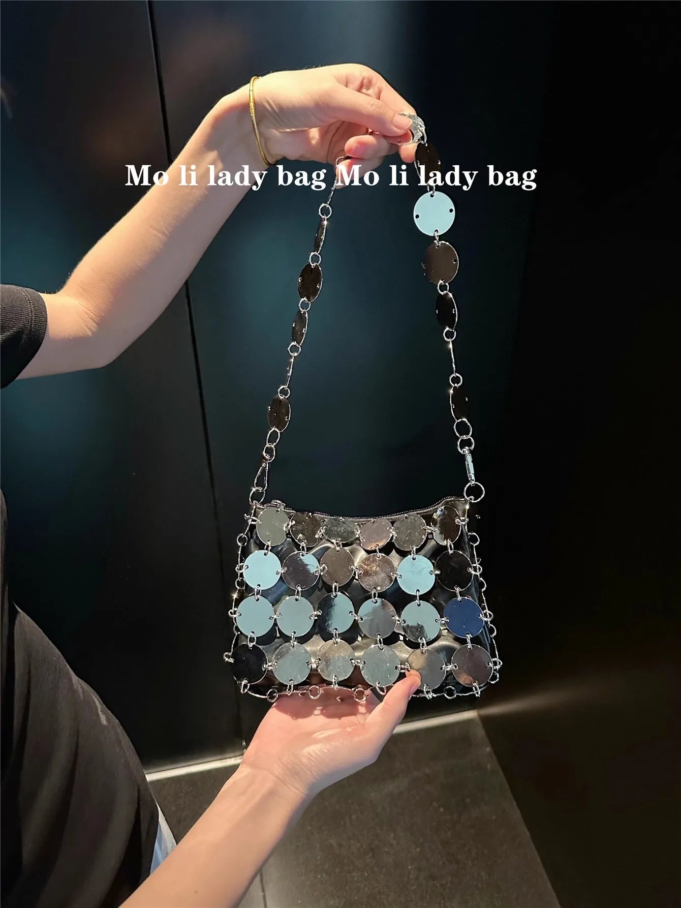 VELORIA – BOLSO TEJIDO METÁLICO CON LENTEJUELAS BRILLANTES