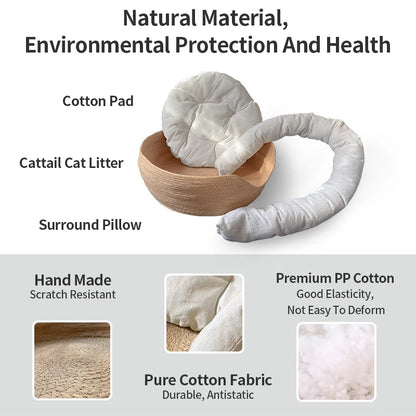 Woven Rattan Cat Basket Nesting Bed All-Season