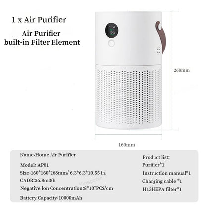 Portable Wireless HEPA Air Purifier for Home, Formaldehyde and Pollen Allergy Relief