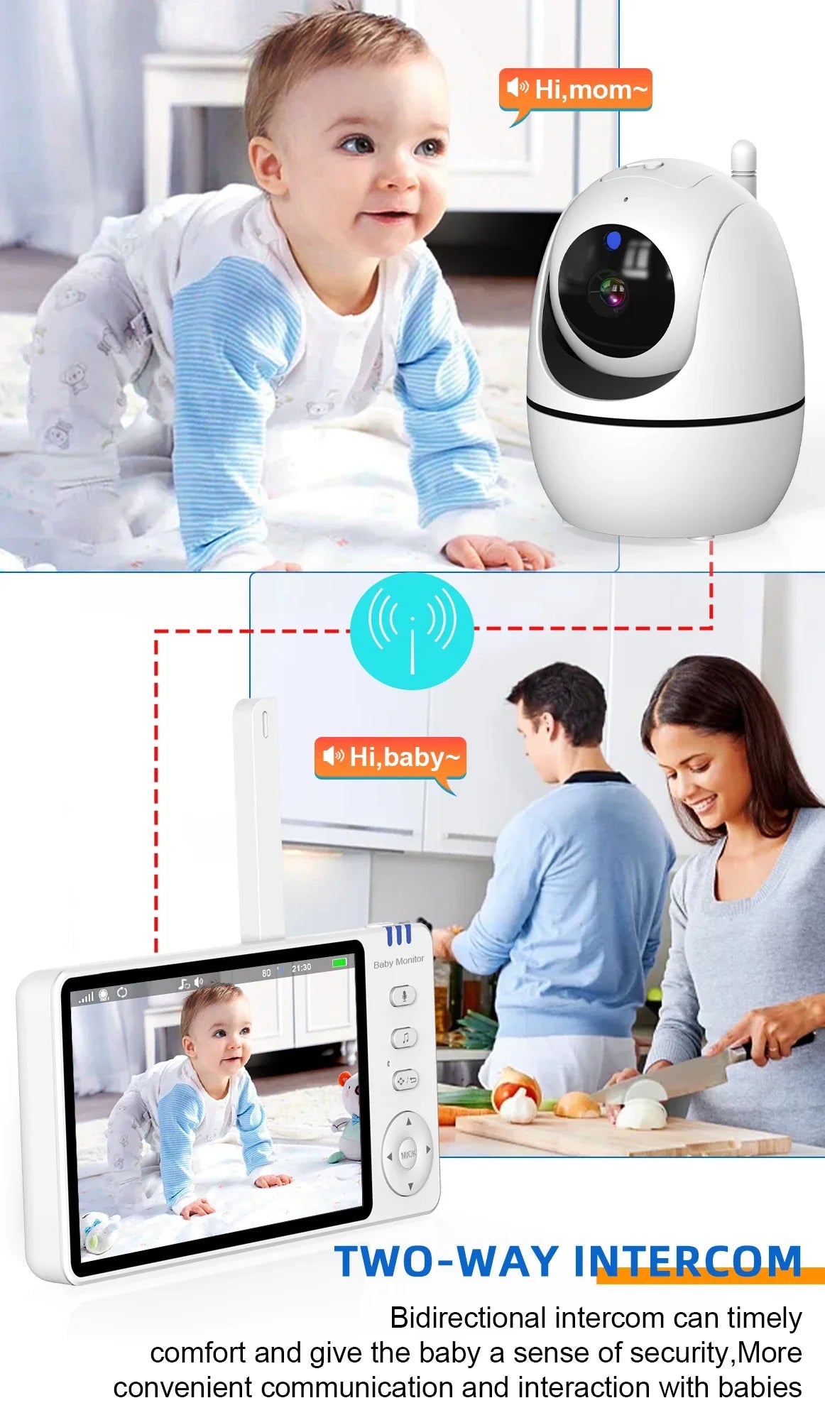 Wireless 5.0 Inch Video Baby Monitor With Pan Tilt Camera with Night Vision