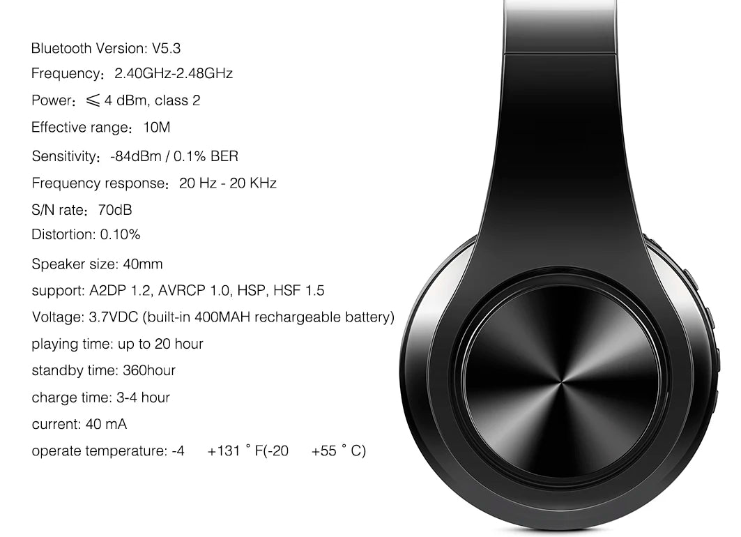 Wireless Headphones Bluetooth Stereo Headset Game with Build-in MIC with Universal for Android and iOS