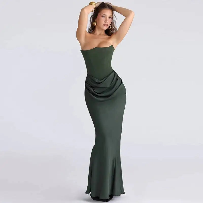 GIYORA – VESTIDO MAXI DE SATÉN SIN TIRANTES PARA CLUB Y NOCHE