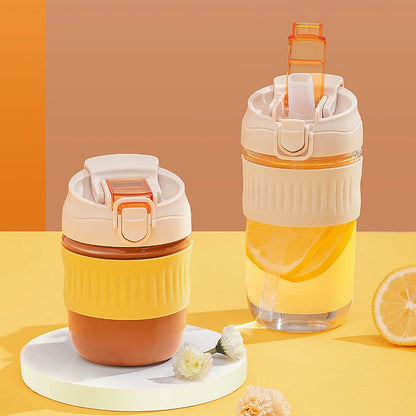 Holaroom Glass Water Bottle Portable Coffee Mug With Straw Anti-scalding Glass Bottle