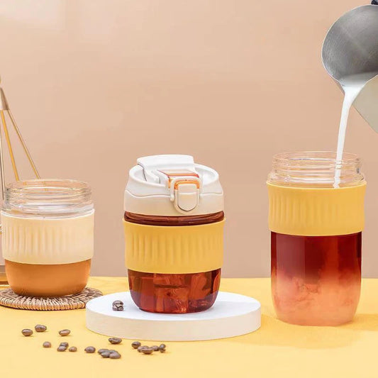 Holaroom Glass Water Bottle Portable Coffee Mug With Straw Anti-scalding Glass Bottle