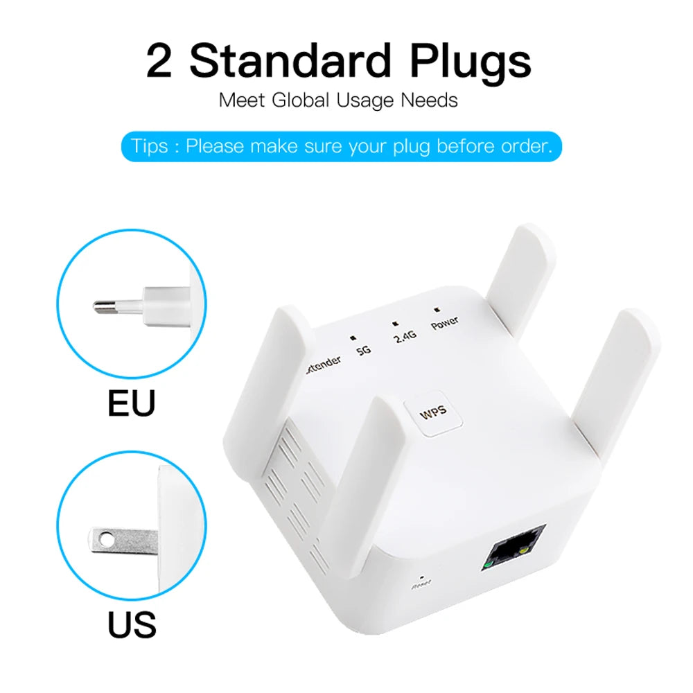 WiFi Repeater AC1200 Wi-Fi Booster WiFi Extender Amplifier 2.4G/5GHz