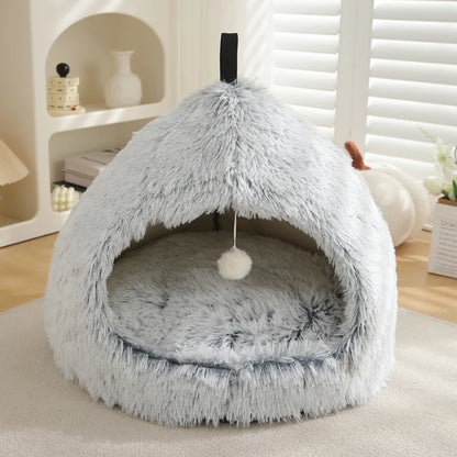 Winter Warm Plush Flannel Pet Bed - 2 in 1 Heated Cat Dog Kennel Pad