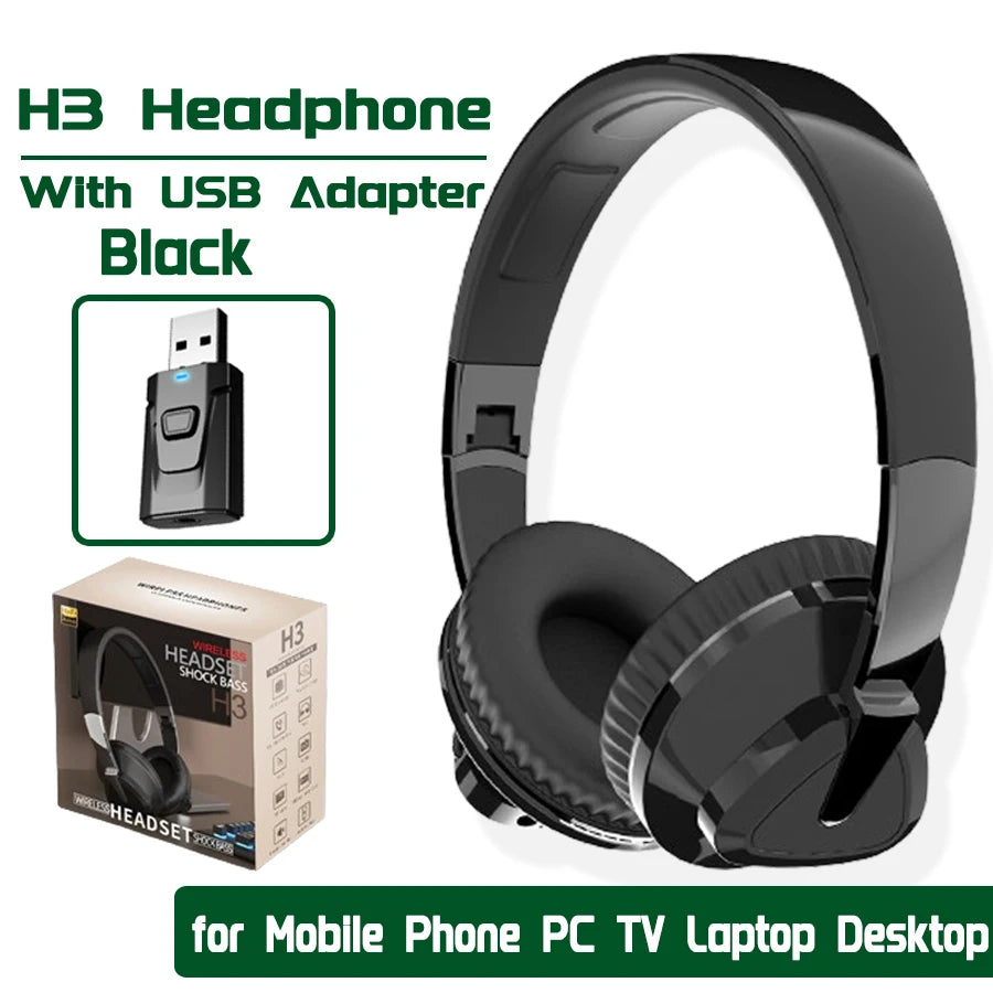 H7/H3 Bluetooth Headphone Wireless Headset with Mic USB Adaptor Headset Stereo Foldable Bass
