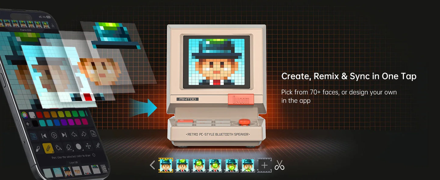 Divoom Portable MiniToo Retro Bluetooth Speaker Pixel Display Music Box