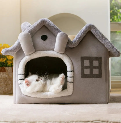 Foldable luxury pet house with detachable mat