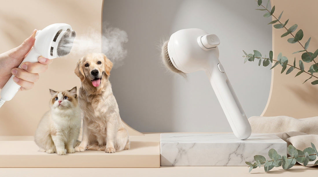 Cepillo de Vapor para Mascotas – Peine Masajeador USB Seguro con Dientes Suaves, Eliminador de Pelo para Perros y Gatos